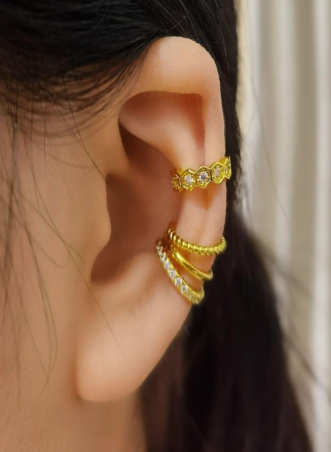 Ninejuize 4pcs Ear Cuff Earrings for Women Non Piercing 14K Gold Plated Non Tarnish Gold Ear Cuffs Set Clip On Earrings Wraps Cubic Zirconia Jewelry - Image 2